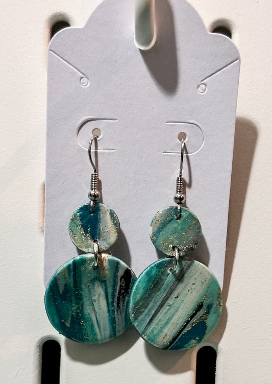 Turquoise Marbled Dangles - Circle Style