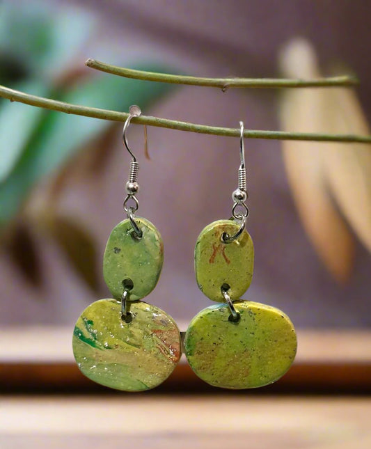 Green Marbled Dangles - Oval Style