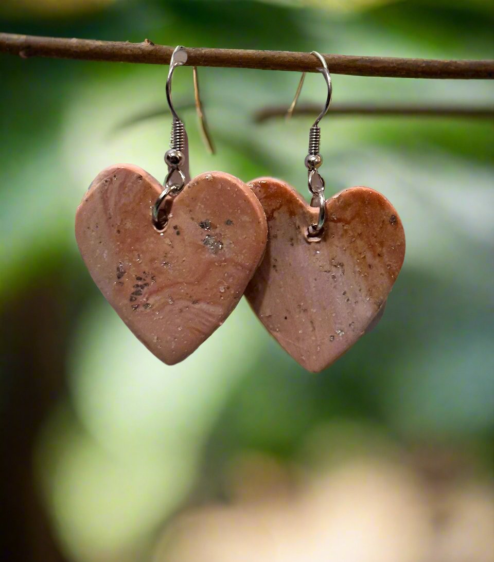 Pink Marbled Dangles - Heart