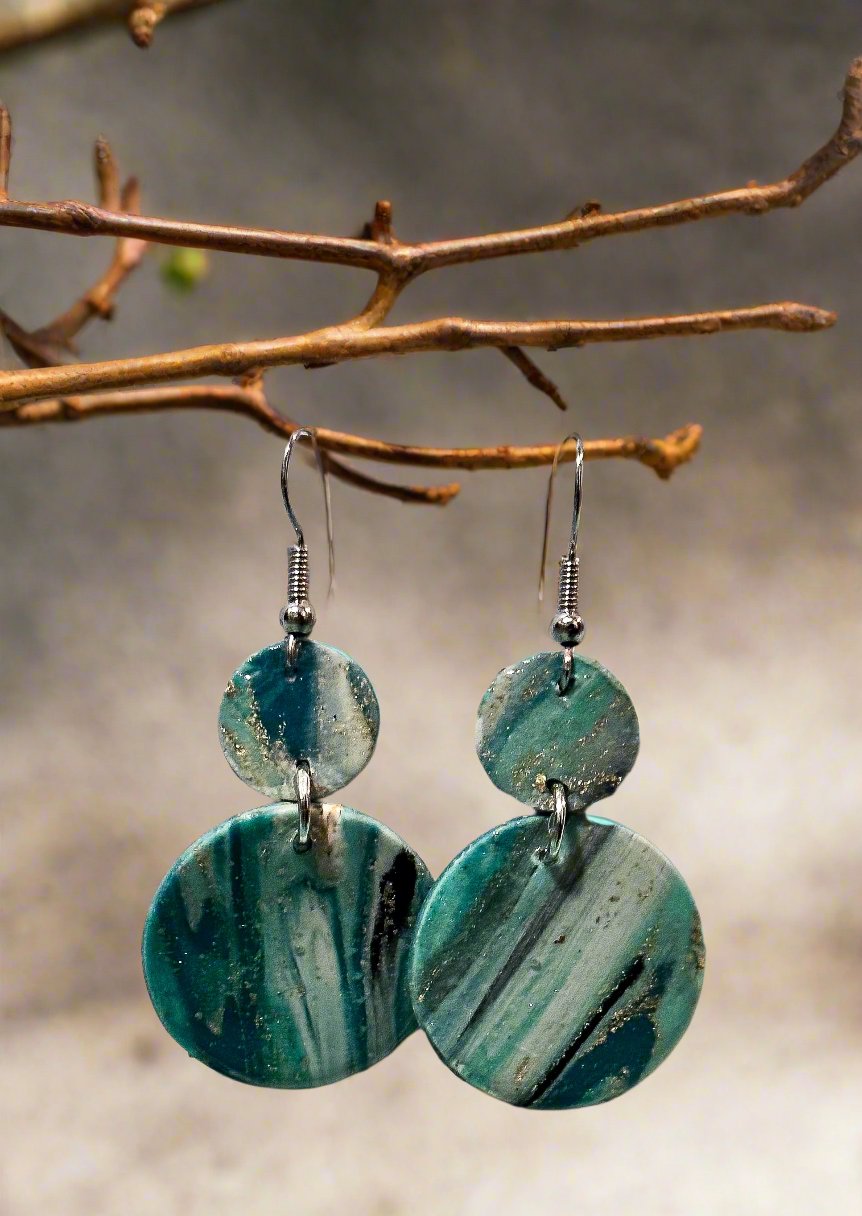 Turquoise Marbled Dangles - Circle Style