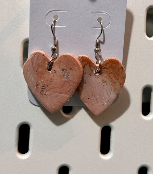 Pink Marbled Dangles - Heart
