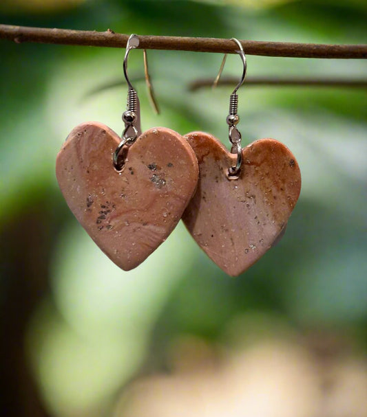 Pink Marbled Dangles - Heart