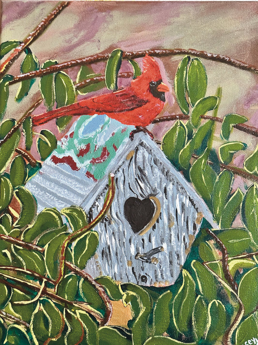 Cardinal Home - Acrylic Painting